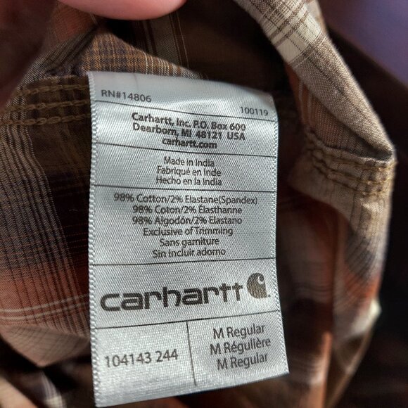 Carhartt Western Pearl Snap Shirt Men's M Brown Plaid Button Up Casual - Picture 5 of 6
